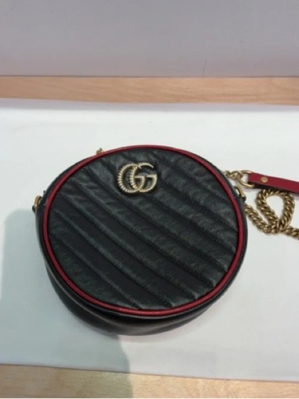 Gucci Marmont Round Crossbody Bag Diagonal Quilted Leather Mini